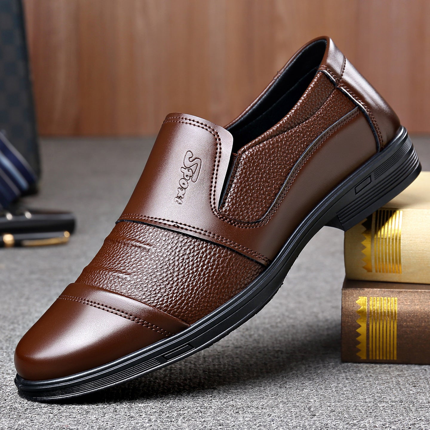 Zapatos de vestir de cuero para hombre, de suela y empeine suaves