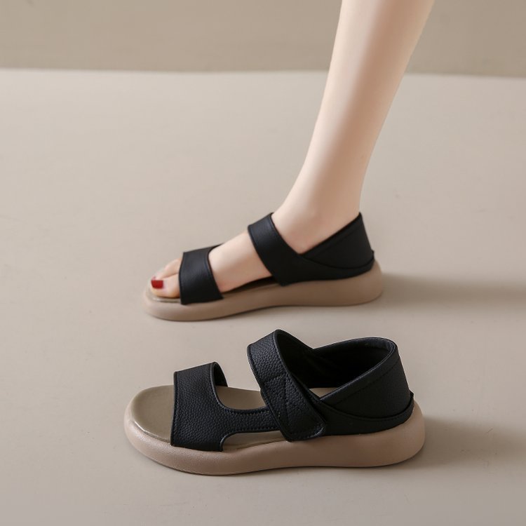 Zapatos de cuero para mujer, de punta redonda y abierta