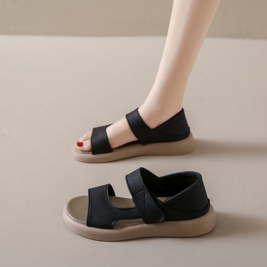 Zapatos de cuero para mujer, de punta redonda y abierta