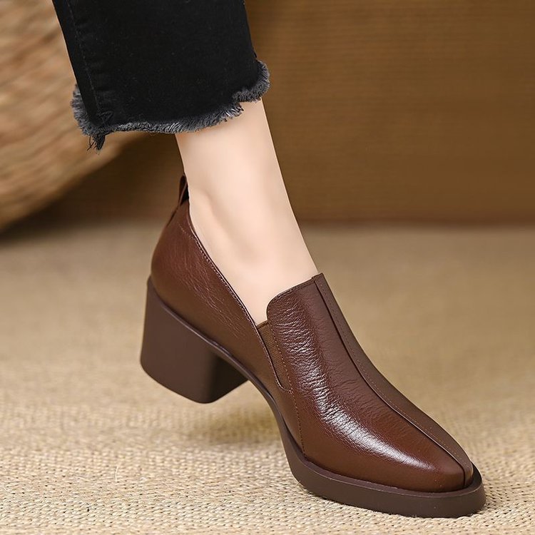 Jurchen zapatos de cuero pequeños de boca profunda de cuero suave