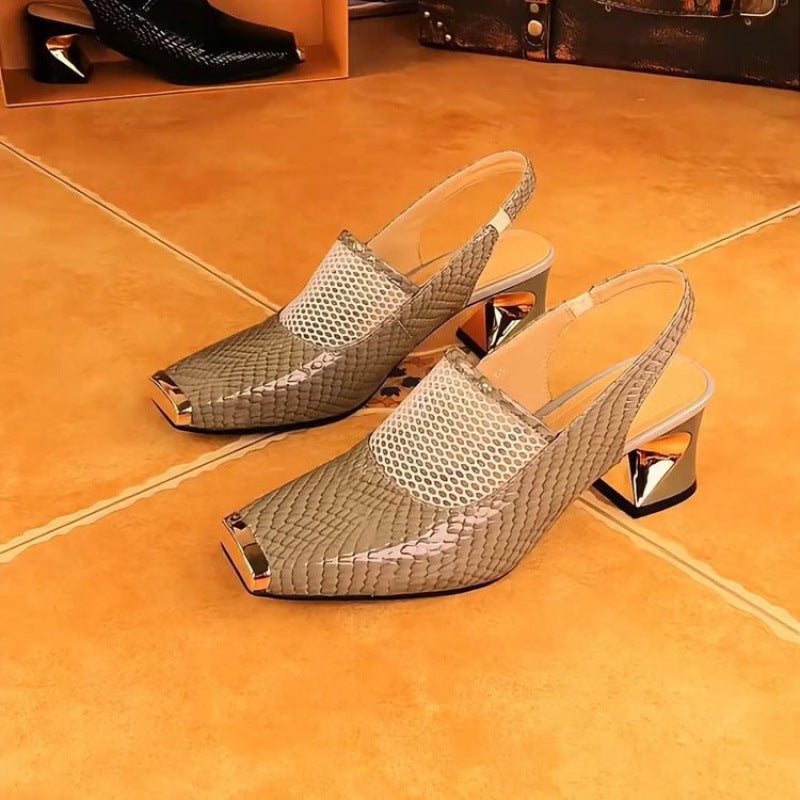 Sandalias de malla y charol para mujer