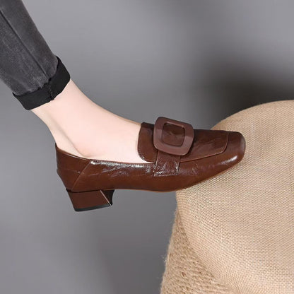 Zapatos de cuero de estilo británico retro con puntera cuadrada