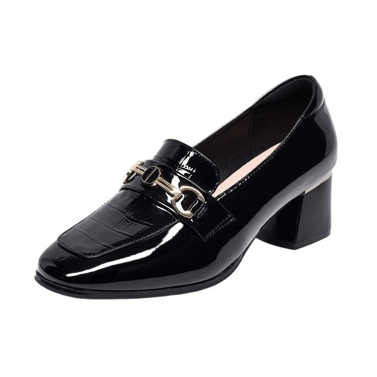 Zapatos de cuero para mujer de estilo británico con punta redonda
