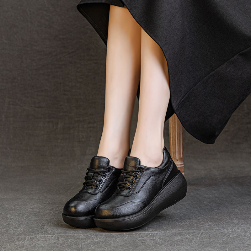 Zapatos de cuero de plataforma de corte bajo para mujer