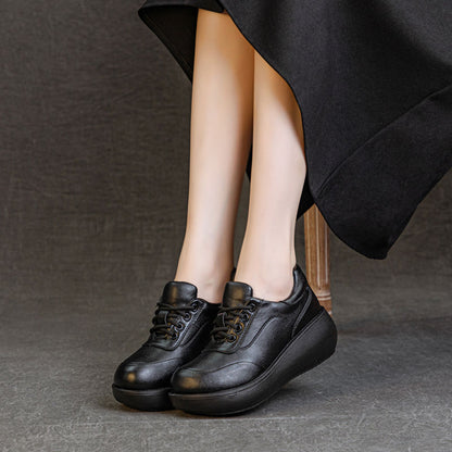 Zapatos de cuero de plataforma de corte bajo para mujer