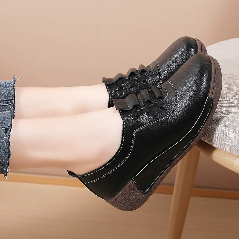 Zapatos de piel suave con suela basculante y suela gruesa para mujer