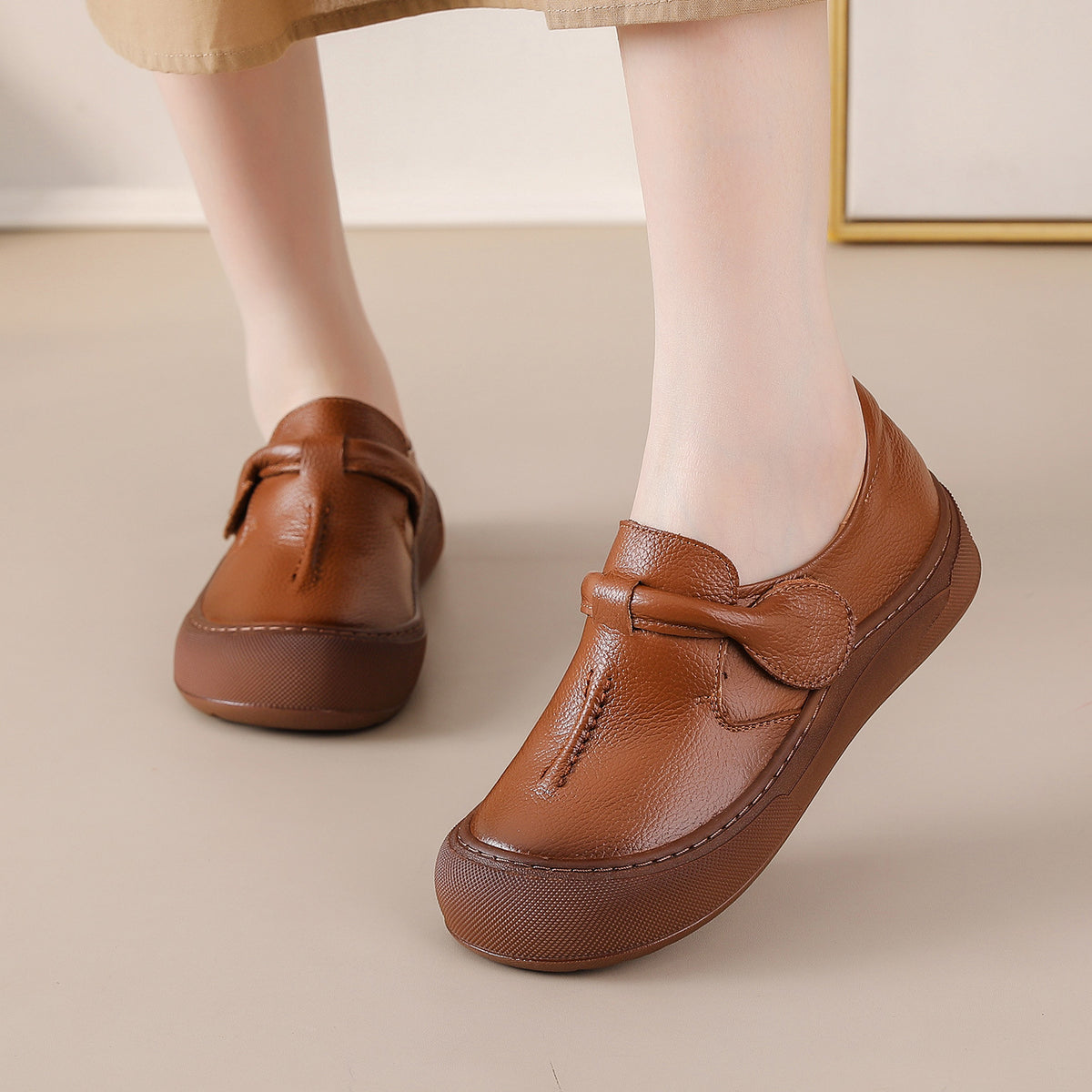 Zapatos tipo slip-on de estilo retro en piel auténtica