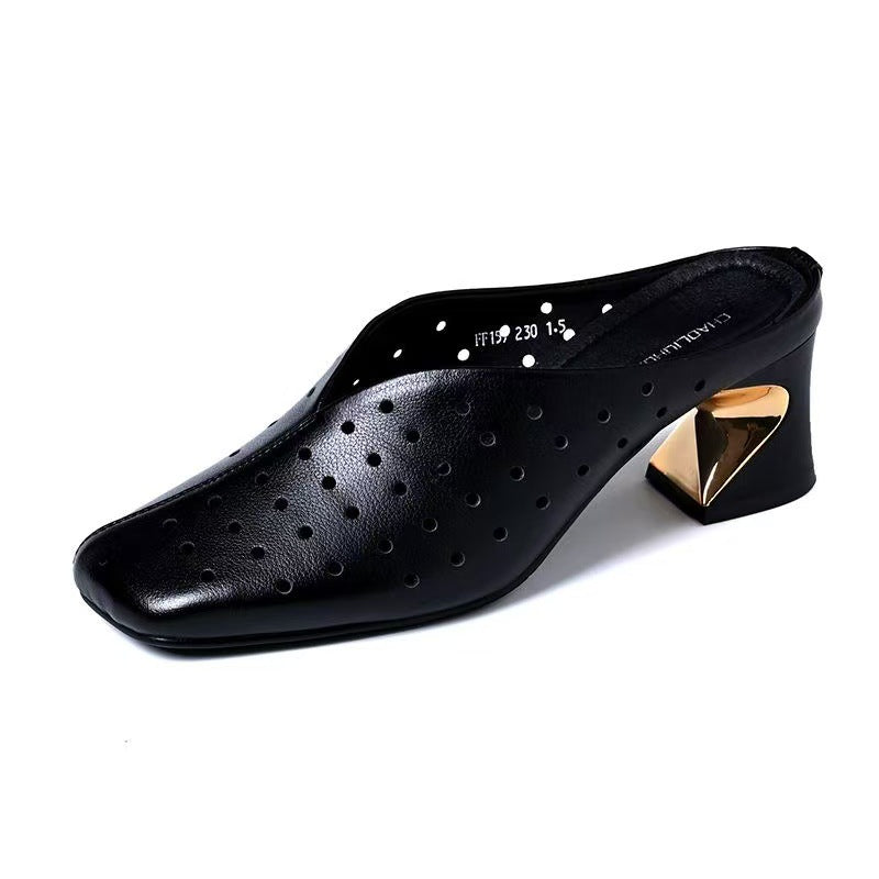 Zapatos de tacón grueso calados de estilo retro francés, nuevos