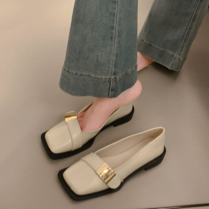 Mocasines de mujer con punta cuadrada y suela blanda