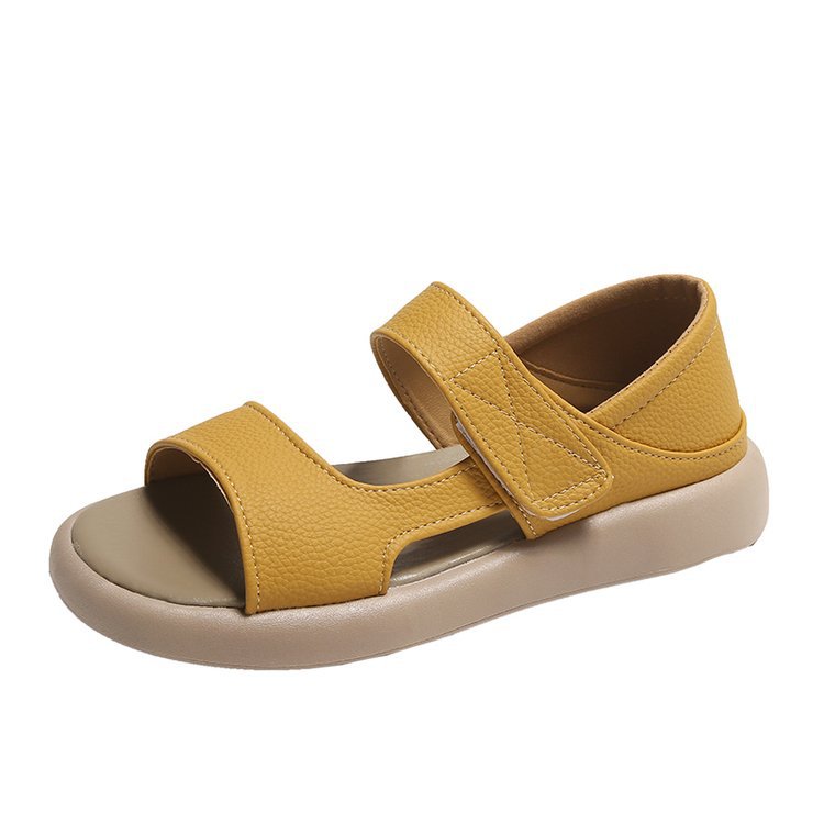 Zapatos de cuero para mujer, de punta redonda y abierta