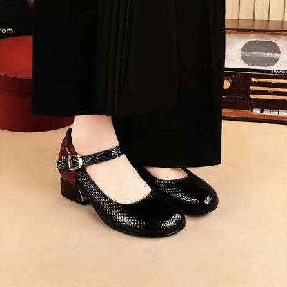Zapatos de mujer de piel suave con puntera redonda