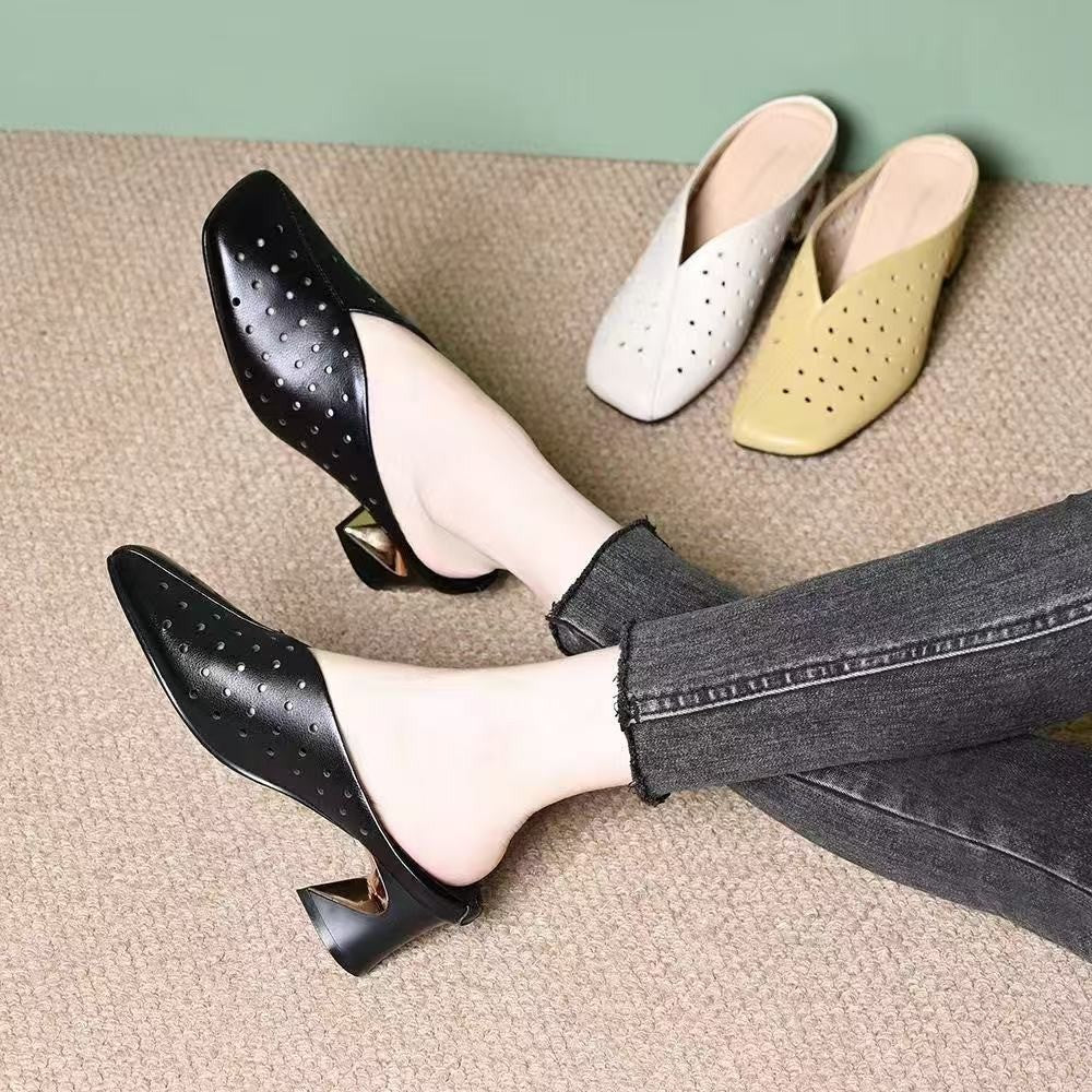 Zapatos de tacón grueso calados de estilo retro francés, nuevos