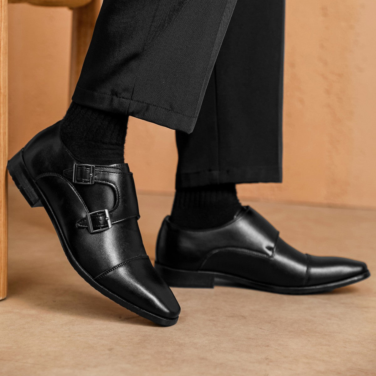 🐂Cuero🐂Zapatos de cuero con punta y doble botonadura para hombre