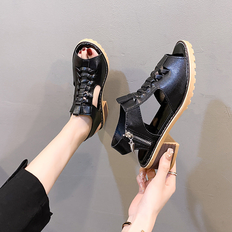 💖【100% cuero genuino】Sandalias clásicas con plataforma para mujer