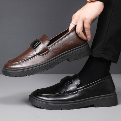 🐂Cuero🐂Zapatos de hombre con punta redonda y parche