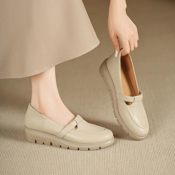 Zapatos de piel suave con plataforma y tacón de cuña