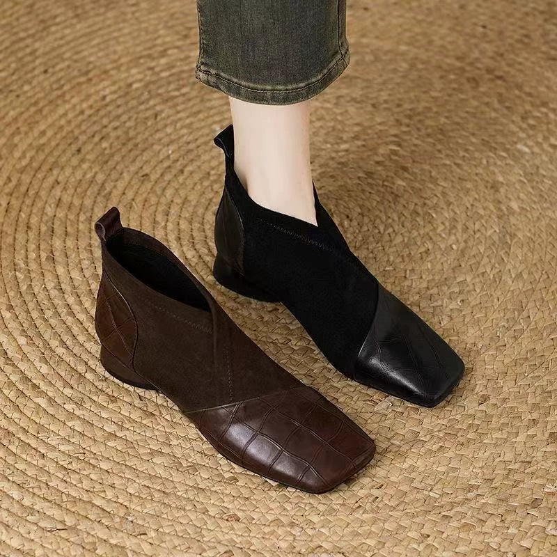 Botines de Piel con Punta Cuadrada