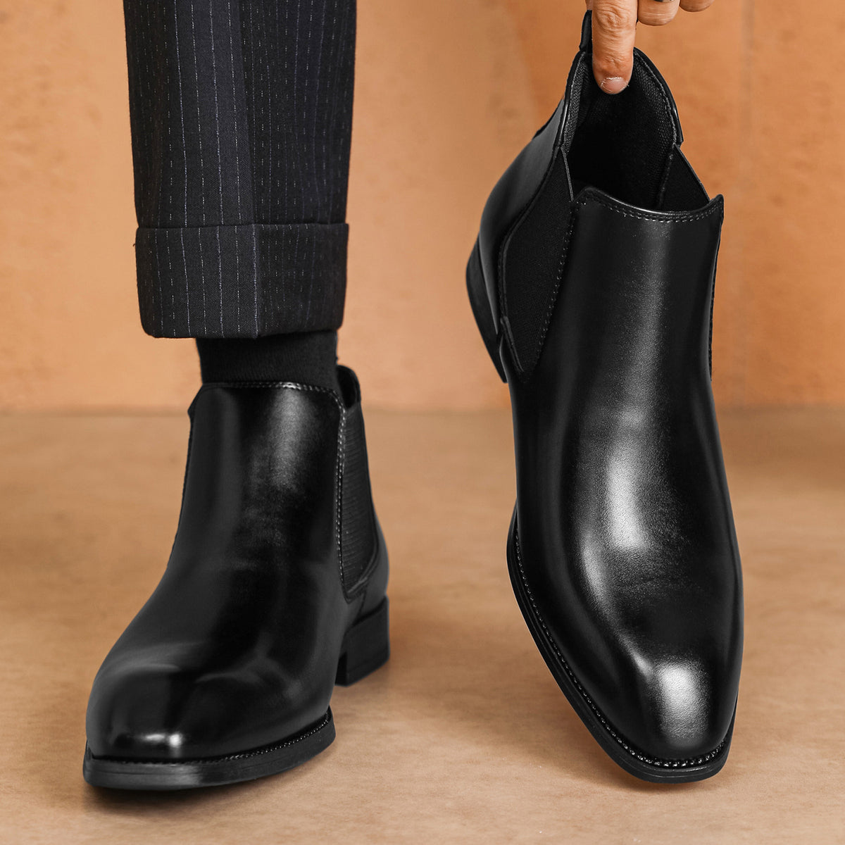 Botas de cuero con punta cuadrada para hombre