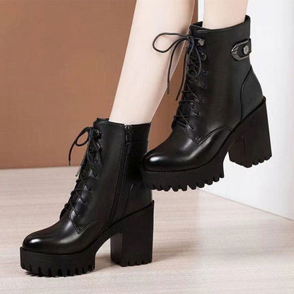 Botas de cuero para mujeres (suela gruesa antideslizante)