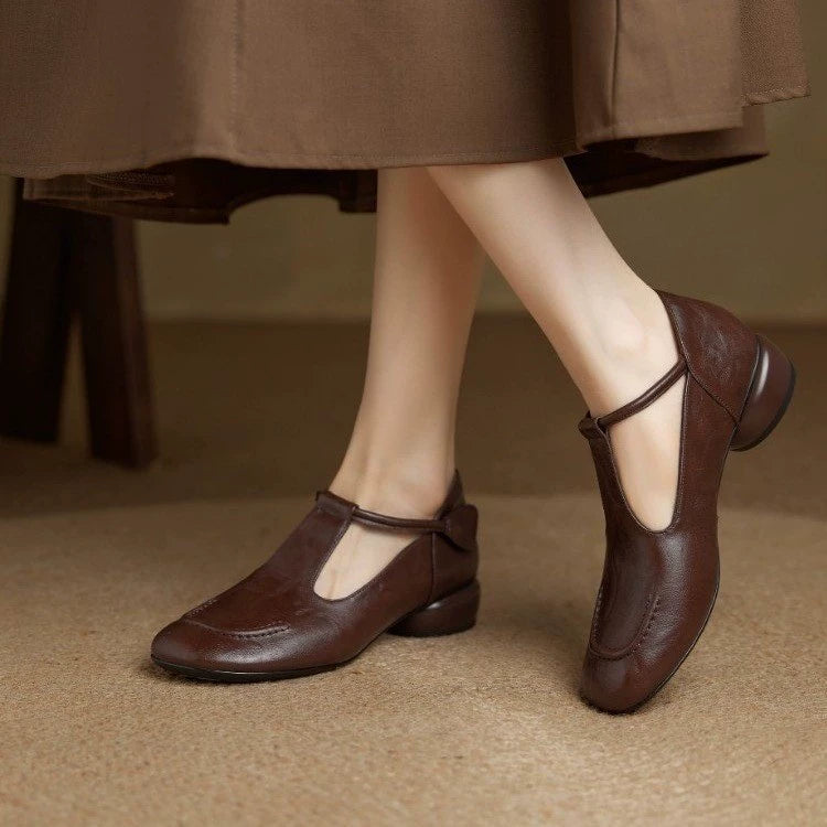 Zapatos de mujer sin cordones, de piel suave y tacón bajo