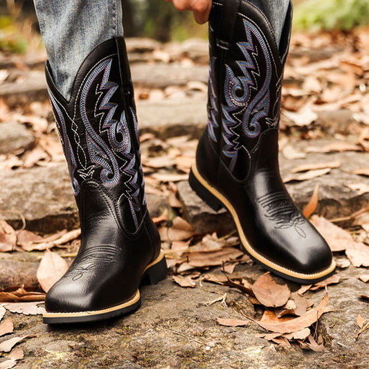 Botas vaqueras vintage de caña alta bordadas