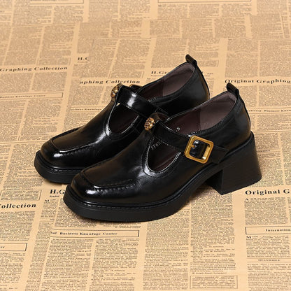 Zapatos de piel estilo retro Camellia para mujer