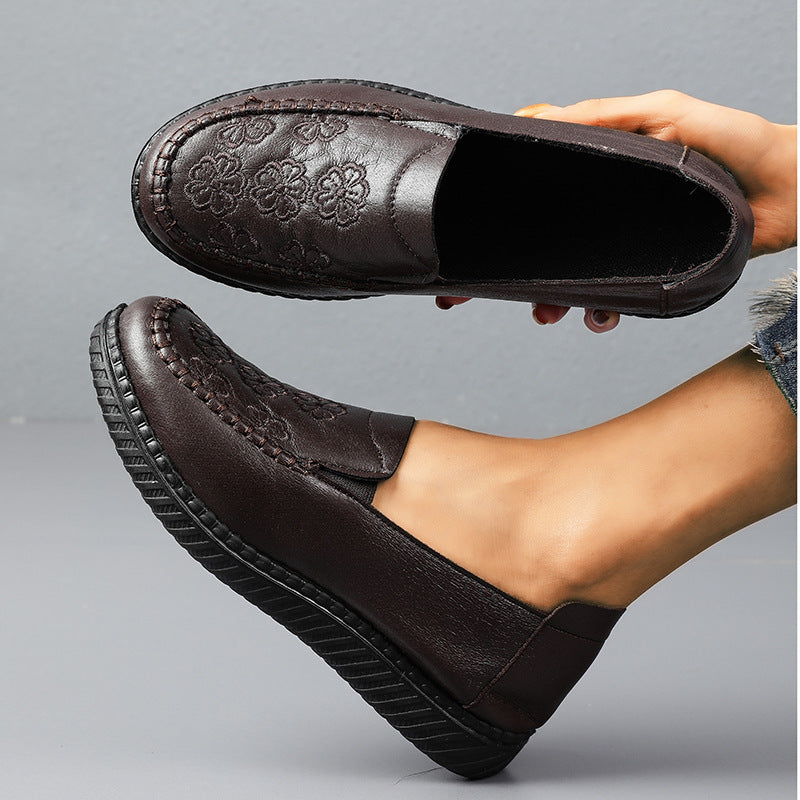 Zapatos de cuero bordados sin cordones para mujer
