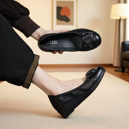 Zapatos Negros de Cuña con Hebilla para Mujer