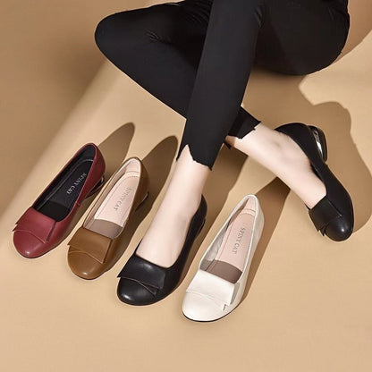 Zapatos bajos de cuero estilo retro y suela blanda para mujer
