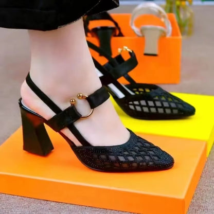 Sandalias cerradas de tacón alto en piel auténtica suave
