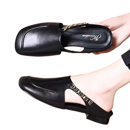 Nuevas y elegantes pantuflas cerradas de piel suave con punta redonda