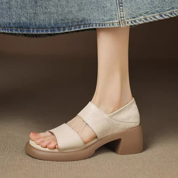 Sandalias de piel genuina súper suaves con tacón de 6 cm