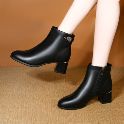 Botas de cuero para mujeres (negro y rojo sólido)