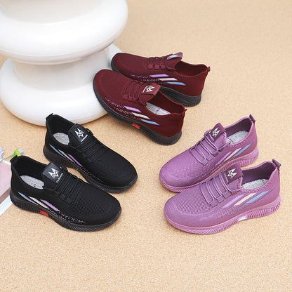 Nuevos zapatos de malla voladora con suela blanda para damas