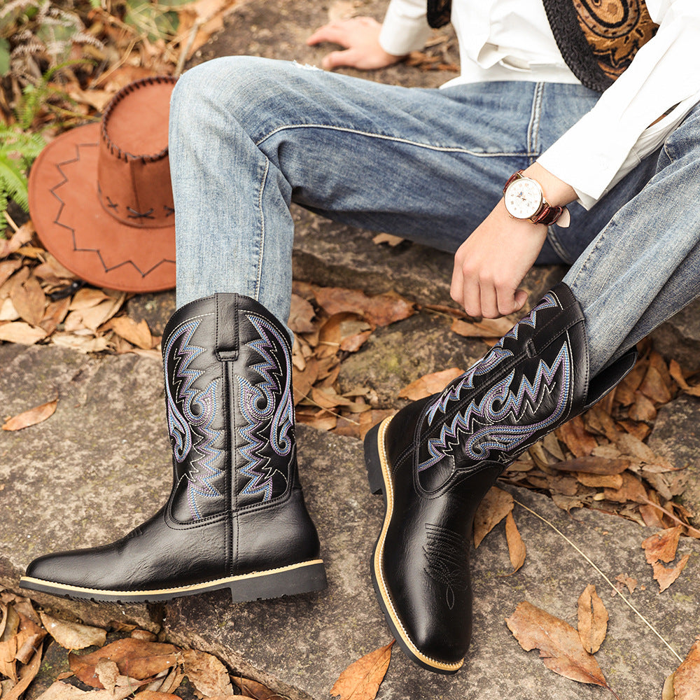 Botas vaqueras vintage de caña alta bordadas