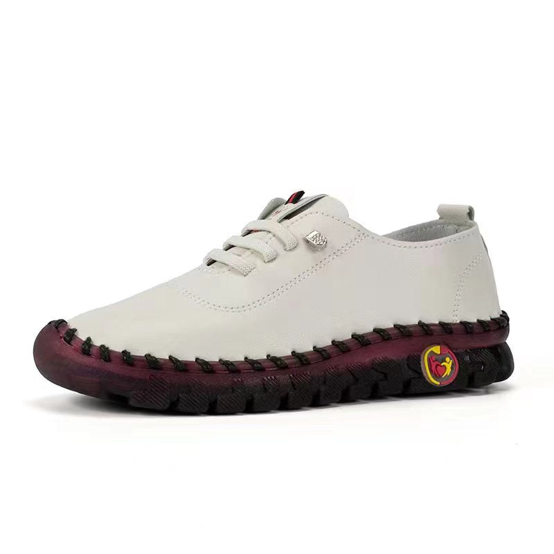 Zapatos de cuero para mujer de suela blanda con suela de caucho natural