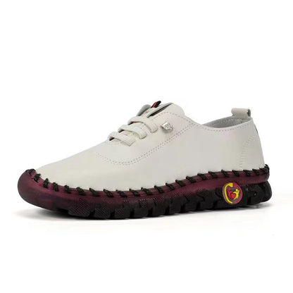 Zapatos de cuero para mujer de suela blanda con suela de caucho natural