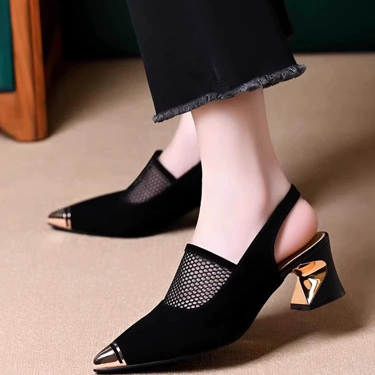 Sandalias de malla con tacón en bloque para mujer