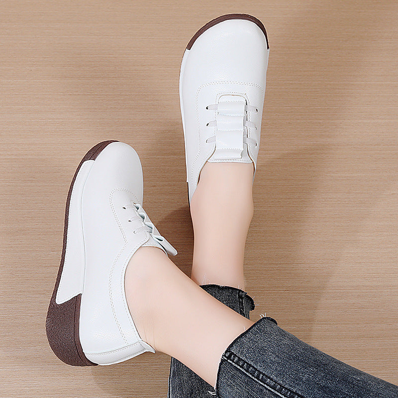 Zapatos de piel suave con suela basculante y suela gruesa para mujer