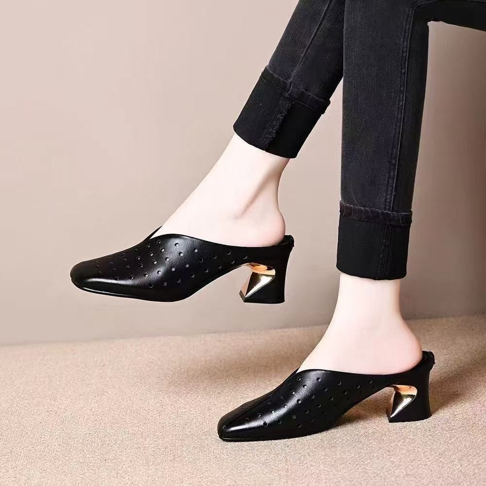 Zapatos de tacón grueso calados de estilo retro francés, nuevos