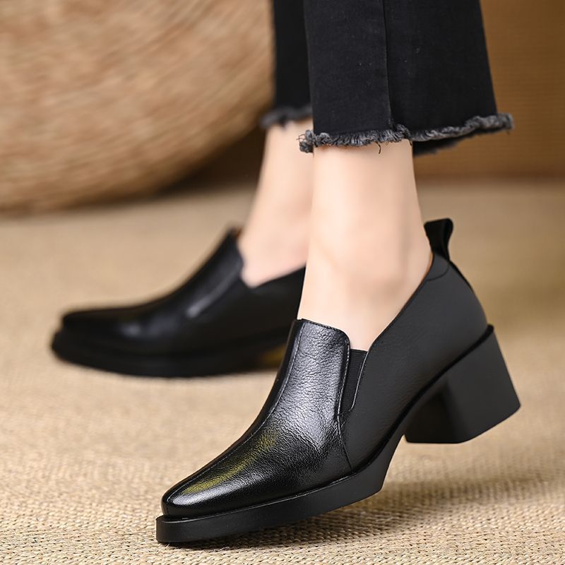 Jurchen zapatos de cuero pequeños de boca profunda de cuero suave