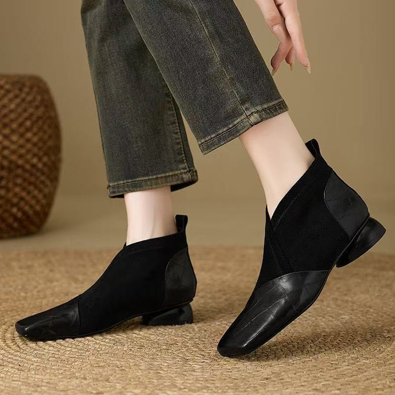 Botines de Piel con Punta Cuadrada