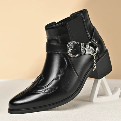 Botines de hombre con tacón en bloque y detalle de hebilla
