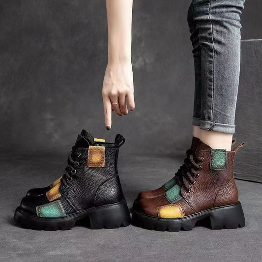 Botas Martin de piel auténtica bicolor