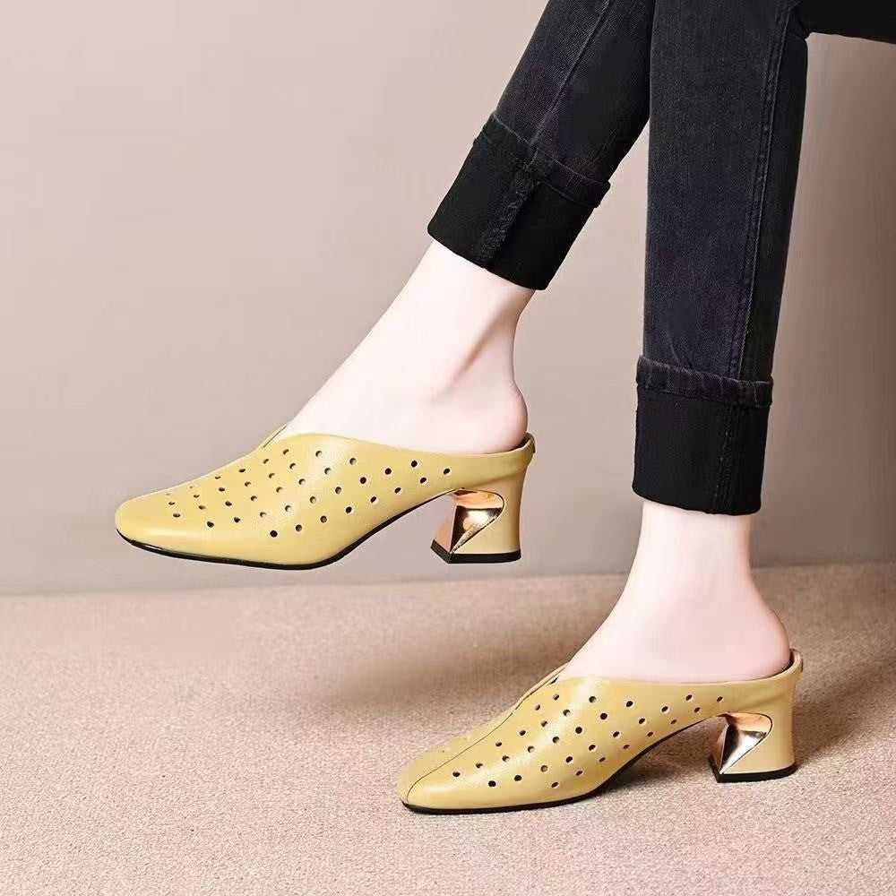 Zapatos de tacón grueso calados de estilo retro francés, nuevos
