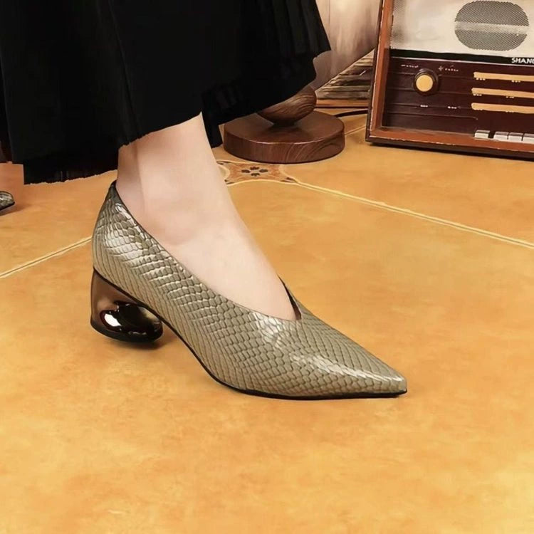 Zapatos de piel con tacón en bloque y estampado de serpiente