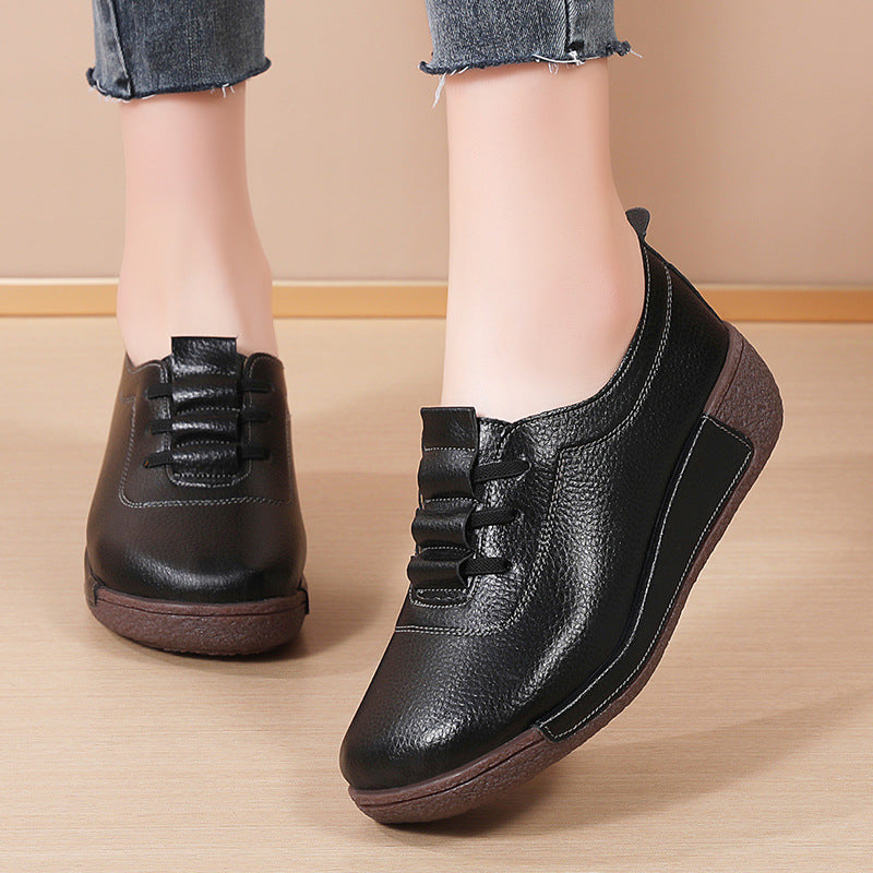 Zapatos de piel suave con suela basculante y suela gruesa para mujer