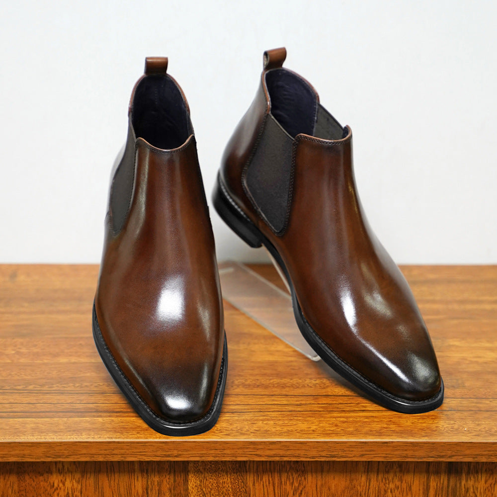 Botas de cuero con punta cuadrada para hombre