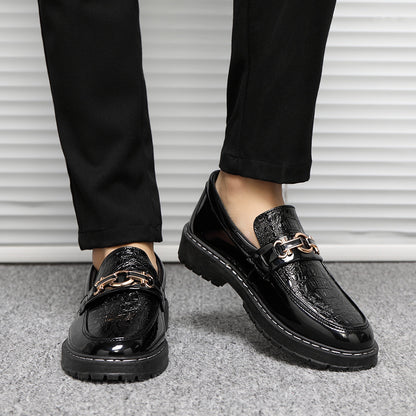 🐂Cuero🐂Mocasines de piel de cocodrilo con textura metálica