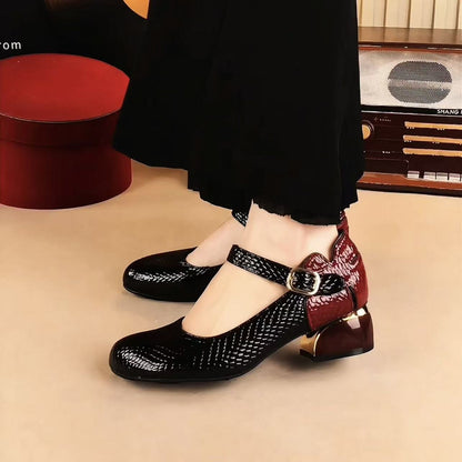 Zapatos de mujer de piel suave con puntera redonda